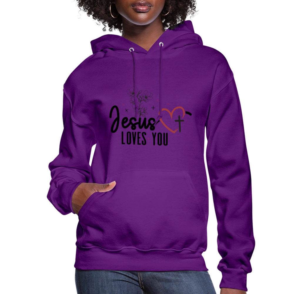 He Loves You Women's Christian Hooded Pullover Sweatshirt - purple
