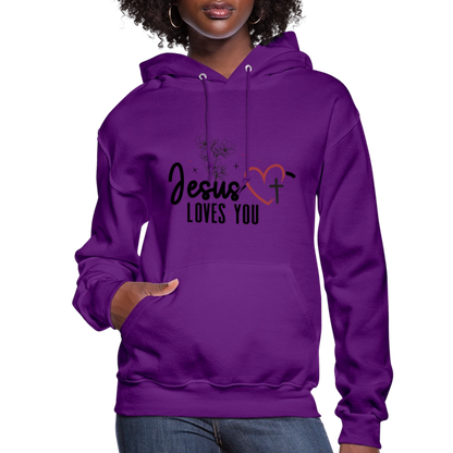 He Loves You Women's Christian Hooded Pullover Sweatshirt - purple
