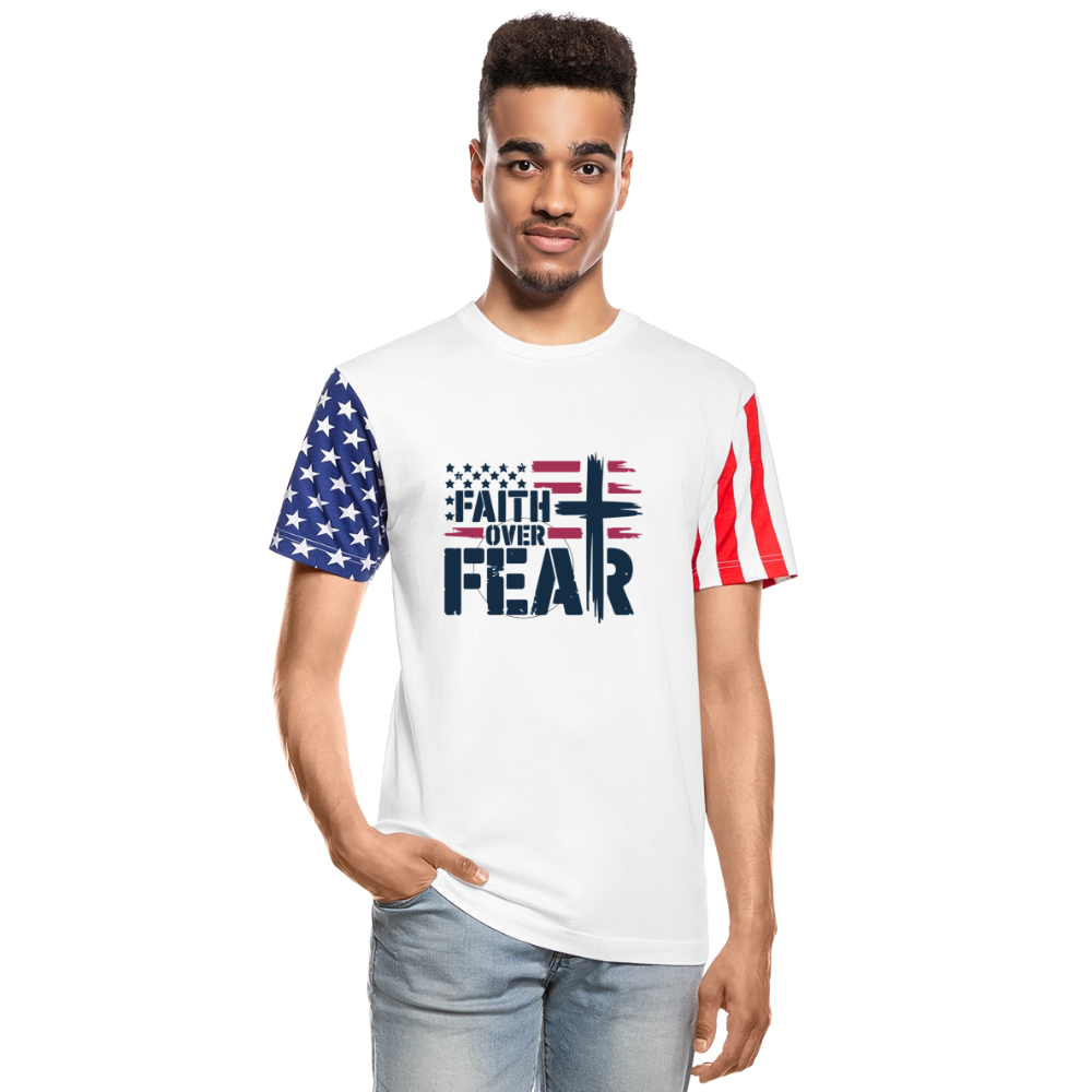 Faith Over Fear Christian Adult Patriotic Stars & Stripes T-Shirt - white