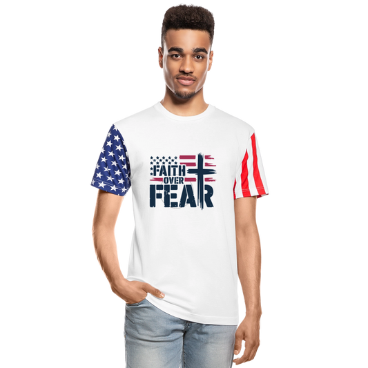 Faith Over Fear Christian Adult Patriotic Stars & Stripes T-Shirt - white
