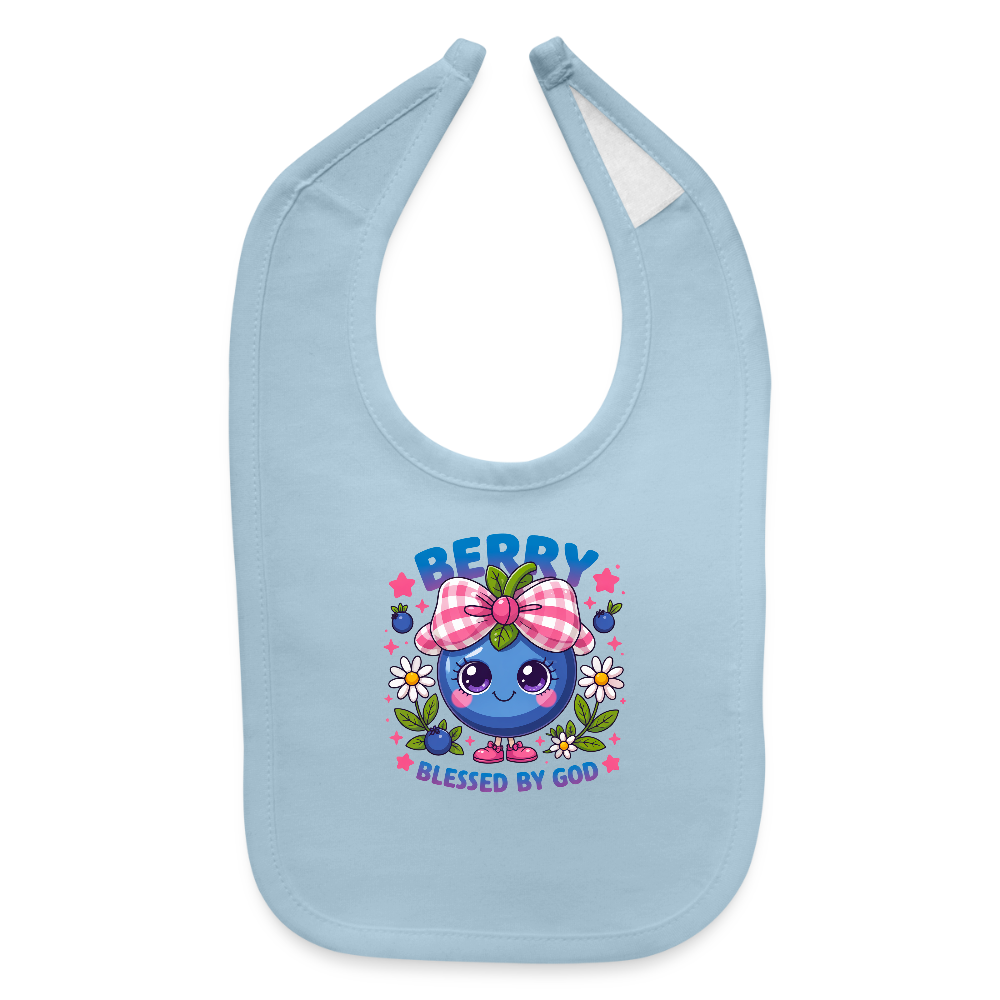 Berry Blessed Christian Baby Bib - light blue