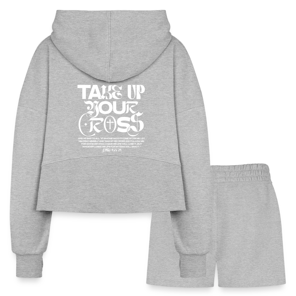 Disciple Of Christ Women’s Christian Cropped Hoodie & Jogger Short Set - heather gray