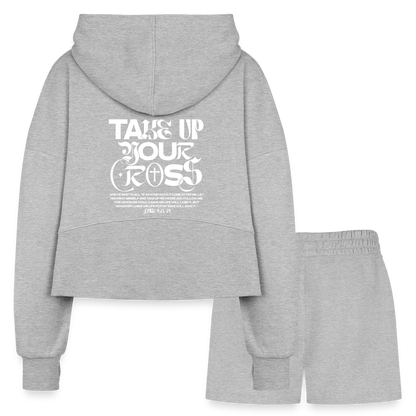 Disciple Of Christ Women’s Christian Cropped Hoodie & Jogger Short Set - heather gray