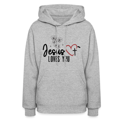 He Loves You Women's Christian Hooded Pullover Sweatshirt - heather gray