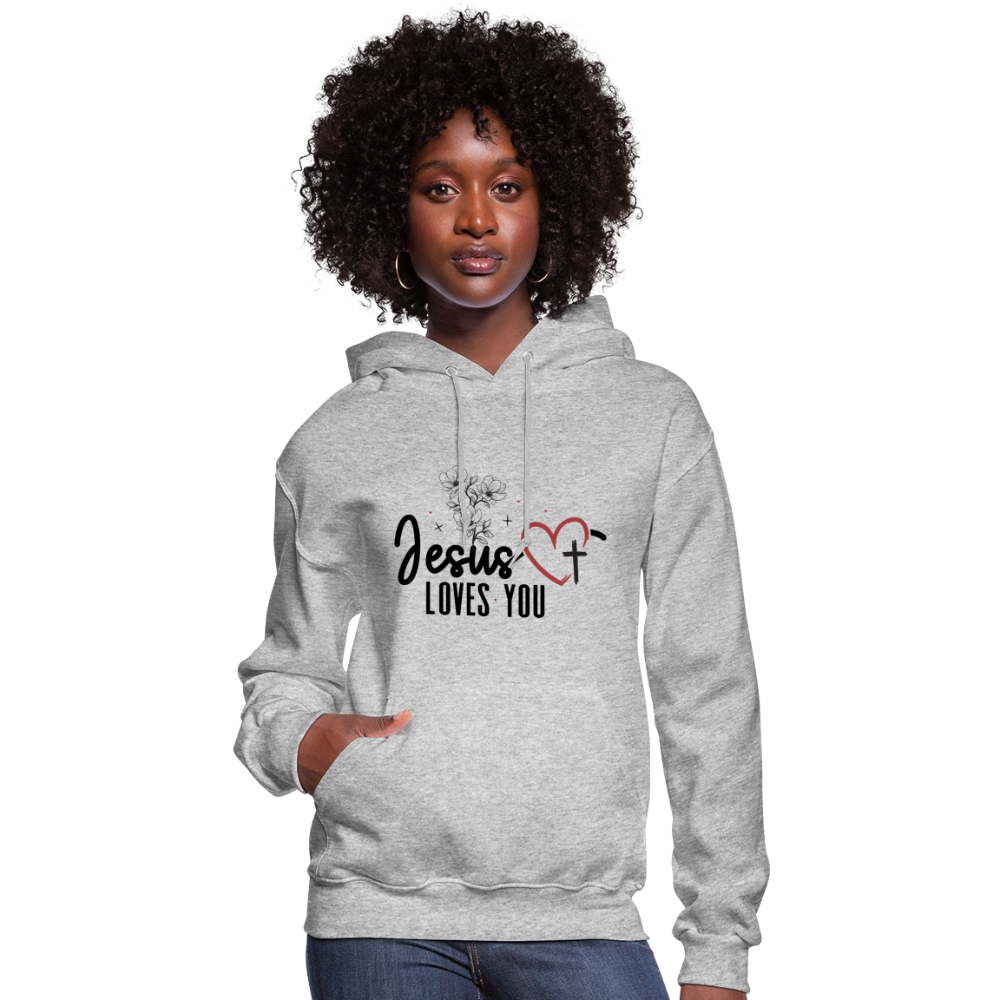 He Loves You Women's Christian Hooded Pullover Sweatshirt - heather gray
