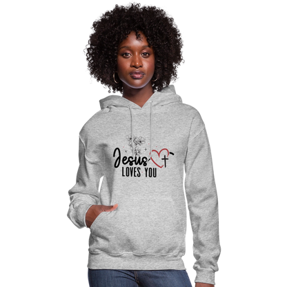 He Loves You Women's Christian Hooded Pullover Sweatshirt - heather gray