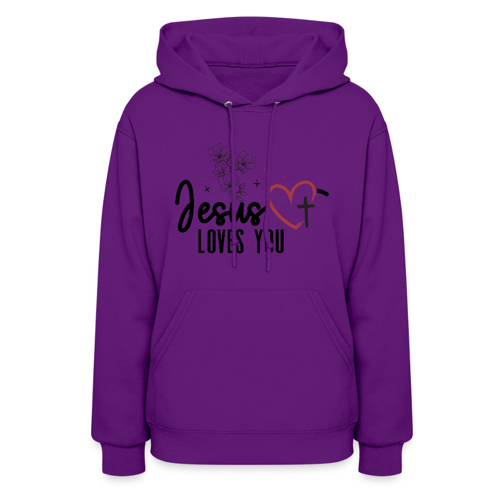 He Loves You Women's Christian Hooded Pullover Sweatshirt - purple