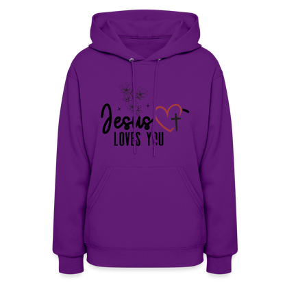 He Loves You Women's Christian Hooded Pullover Sweatshirt - purple