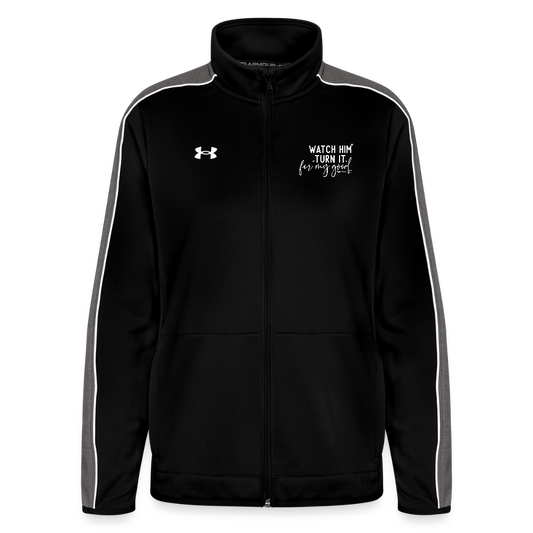 Watch Him Turn It Christian Women's Full Zip Gym Sweater - black/white