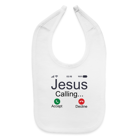 He Is Calling Christian Baby Bib - white