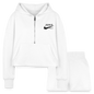 He Did It Women’s Christian Cropped Hoodie & Jogger Short Set Outfit - white
