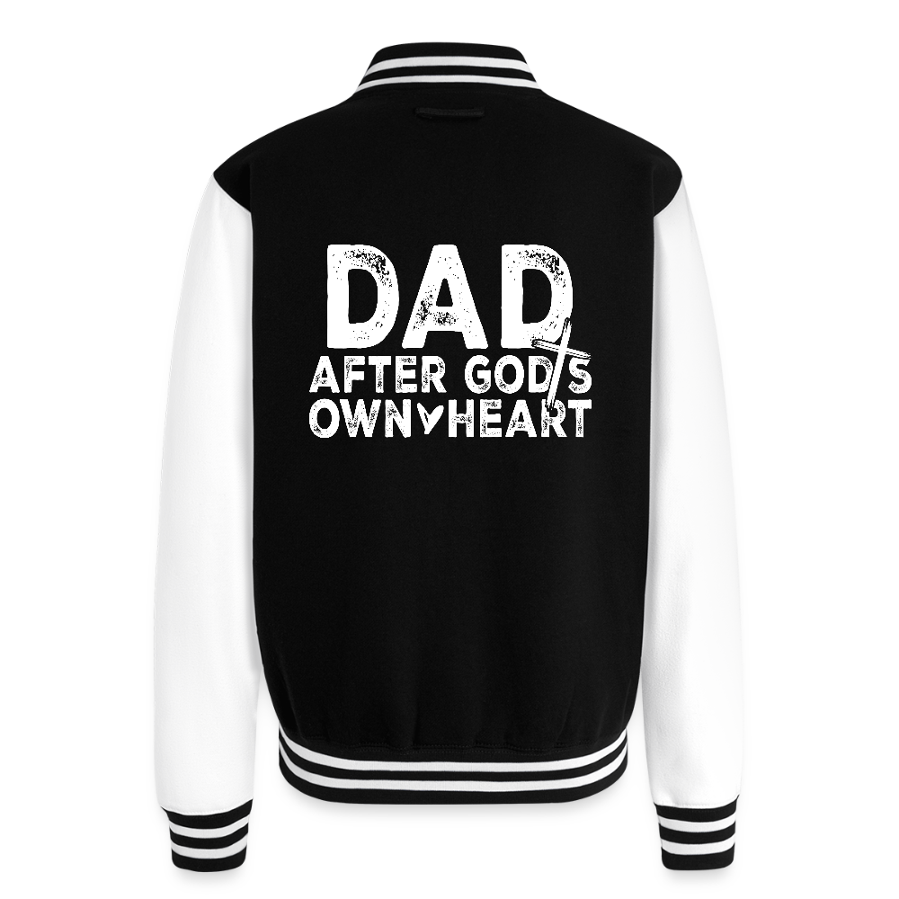 Dad After His Own Heart Men's Christian Heavyweight Letterman Jacket - black/white