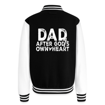 Dad After His Own Heart Men's Christian Heavyweight Letterman Jacket - black/white