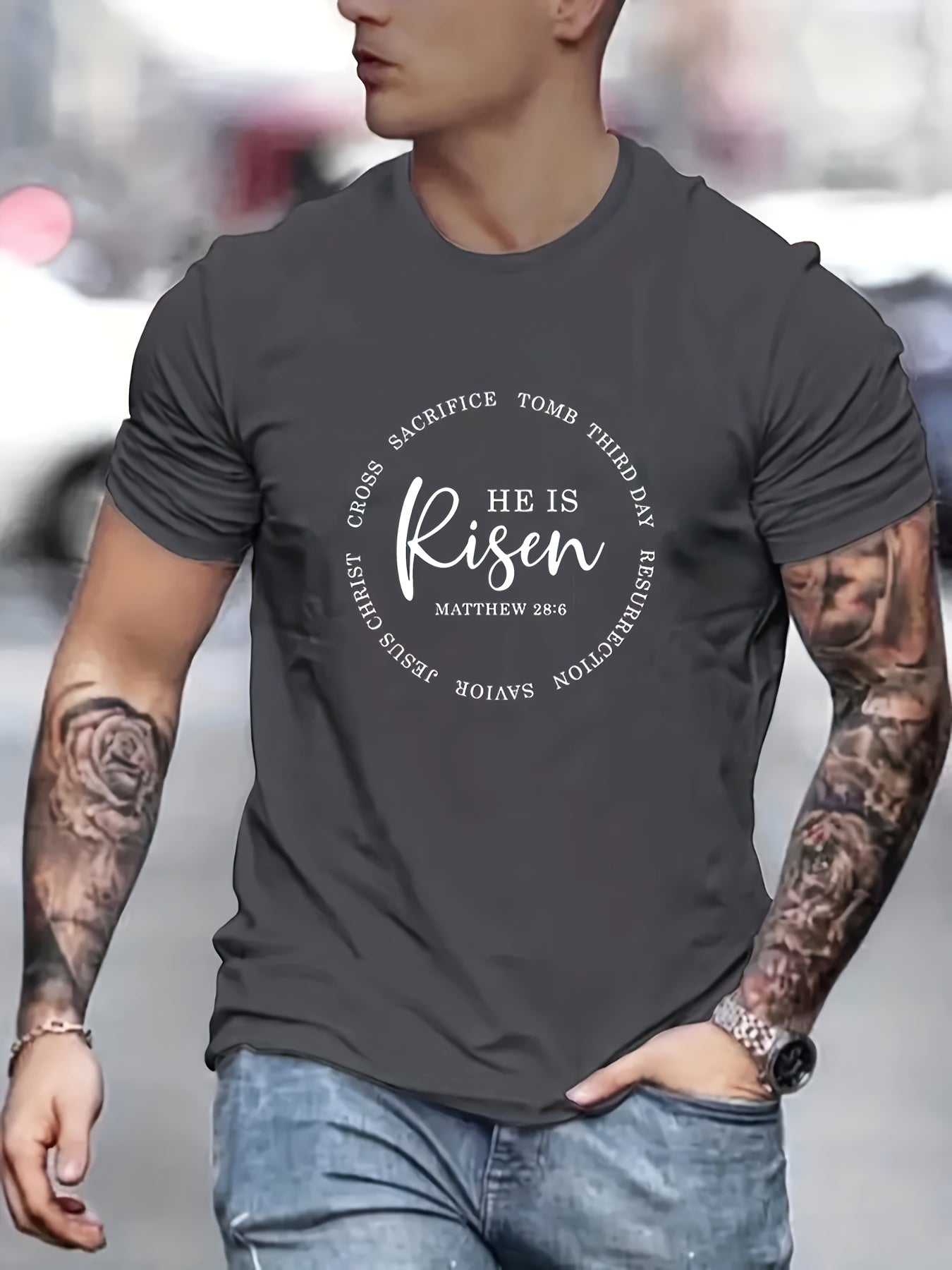 He Is Risen Men's Christian T-shirt claimedbygoddesigns