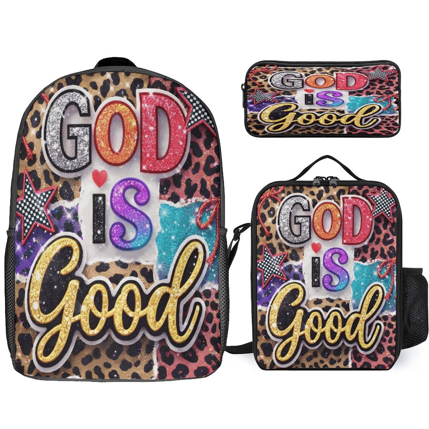 God Is Good 3 PCS Christian Set (Backpack, Lunch Bag and Pencil Case) - ClaimedbyGodDesigns