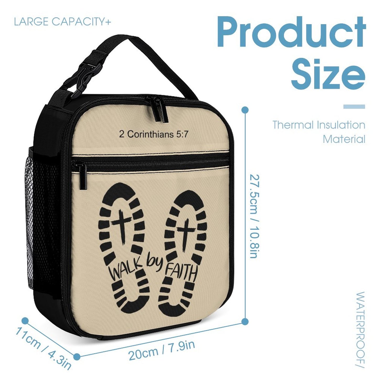 Walk By Faith 3 Pcs Christian School Backpack Set for Kids (Backpack, Kid's Insulated Lunch Bag & Pencil Case Organizer) - ClaimedbyGodDesigns