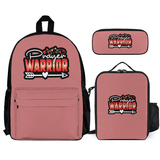 Prayer Warrior Christian Backpack Set of 3 Bags (Shoulder Bag Lunch Bag & Pencil Pouch)