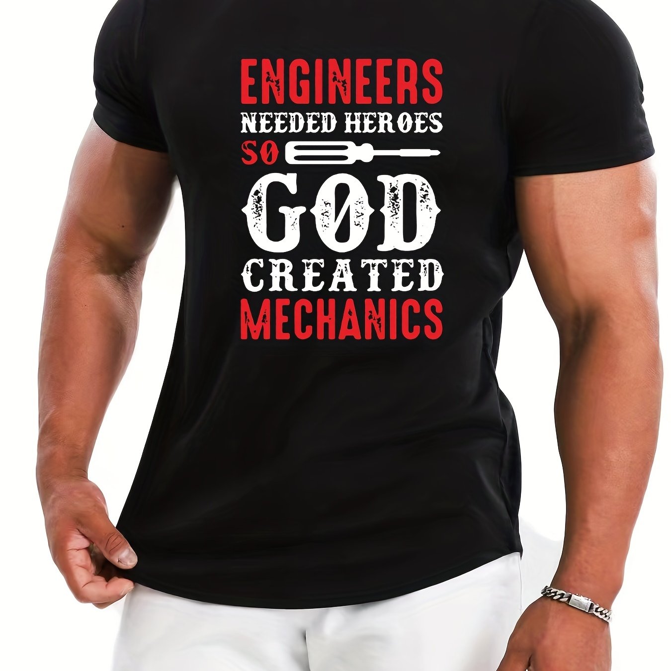 Engineers Needed Heroes GOD CREATED MECHANICS Men's Christian T-shirt claimedbygoddesigns