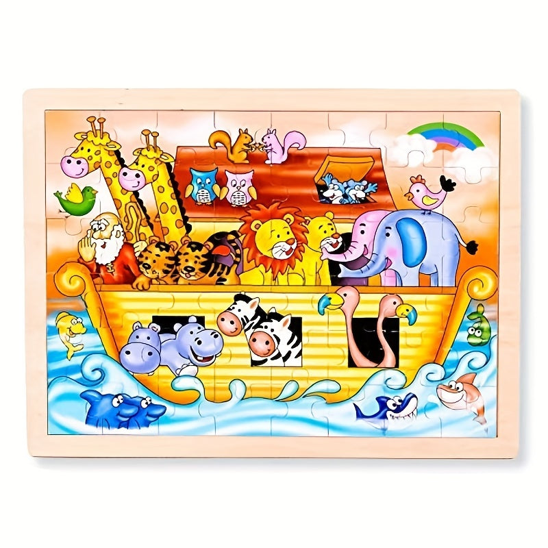 Noah's Ark Wooden Jigsaw Puzzle For Kids (48 Pcs) Christian Activity claimedbygoddesigns