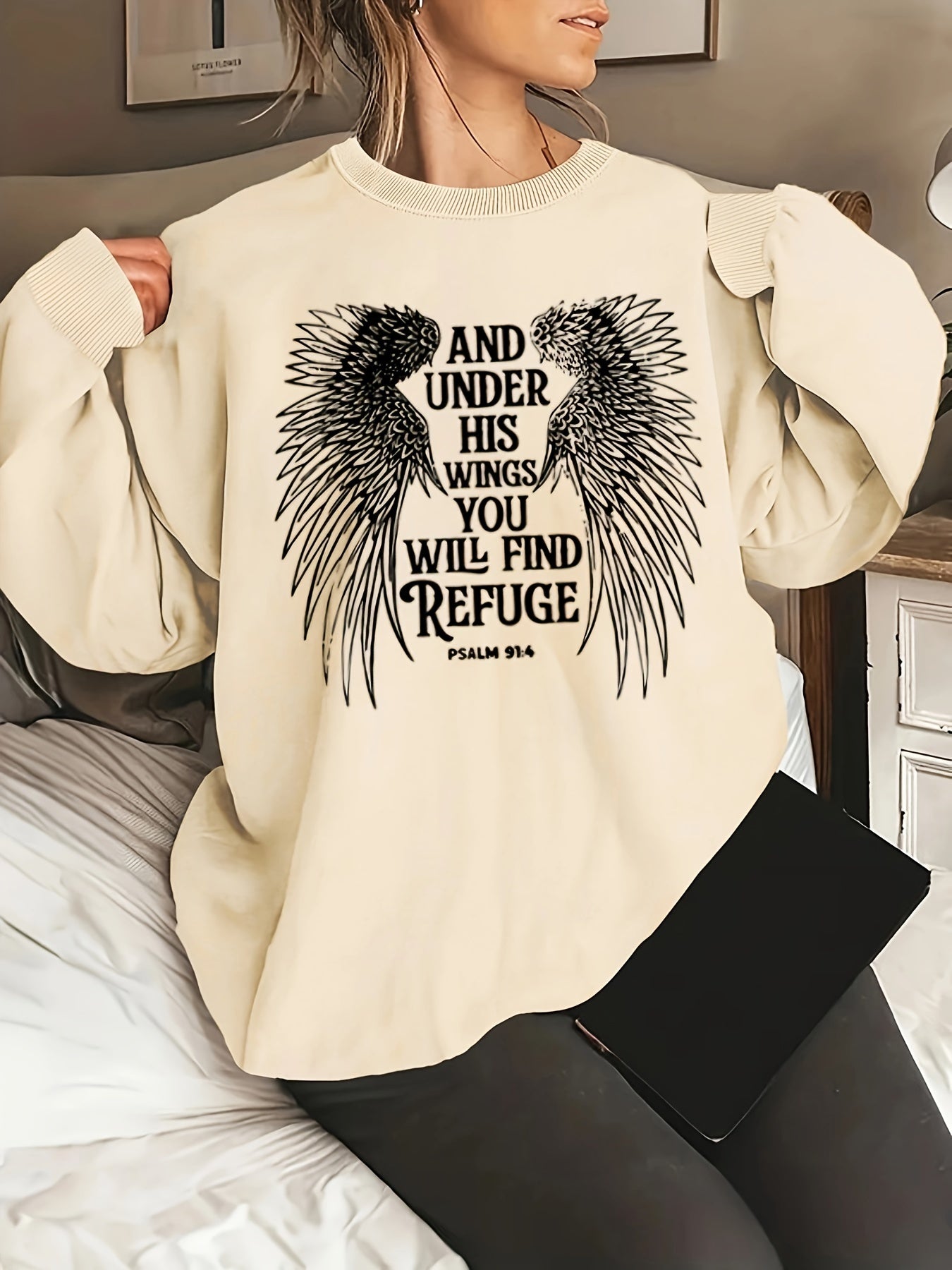 Under His Wings You Will Find Refuge Plus Size Women's Christian Pullover Sweatshirt claimedbygoddesigns