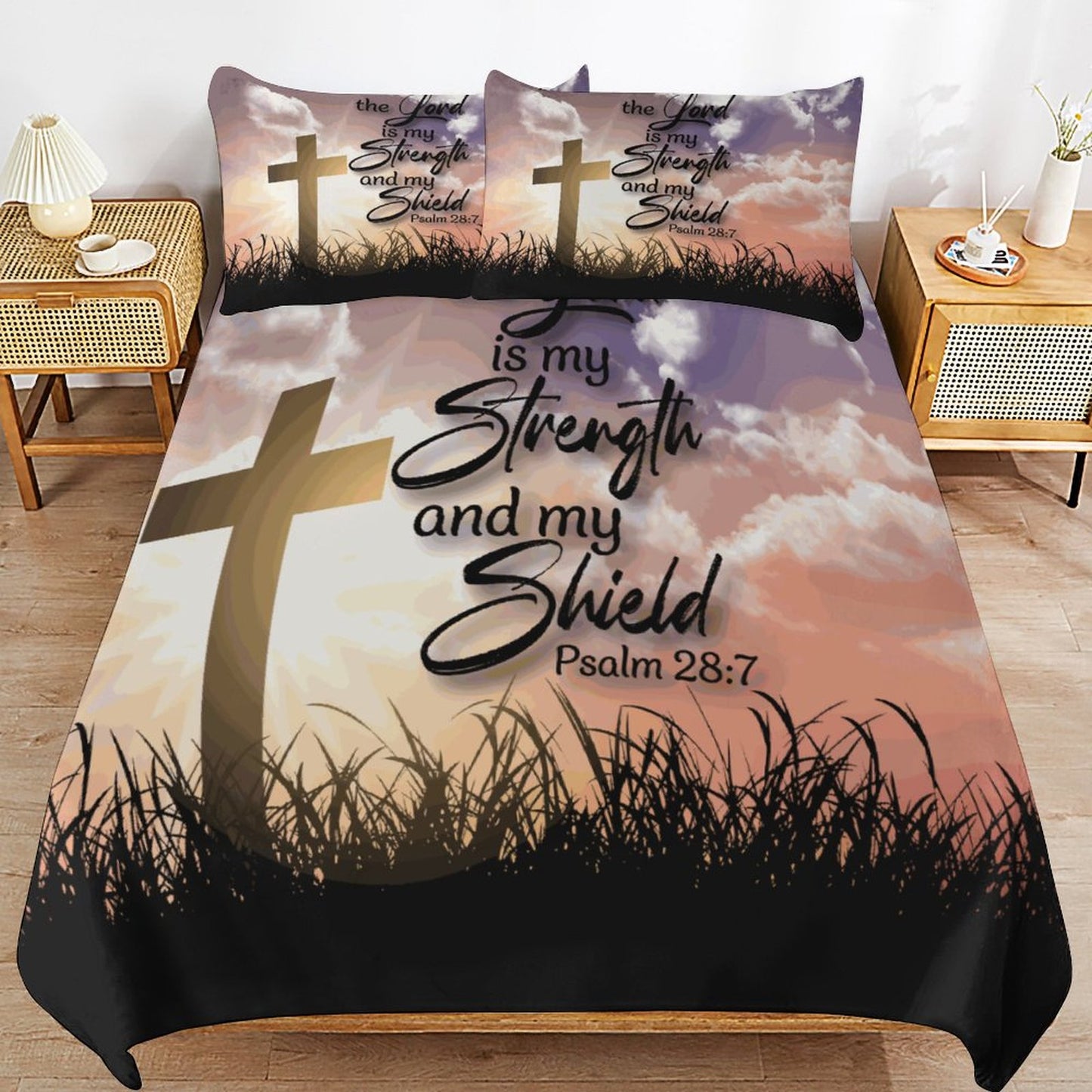 The Lord Is My Strength And My Shield  3-Piece Christian Comforter Bedding Set (Dual-sided Printing)