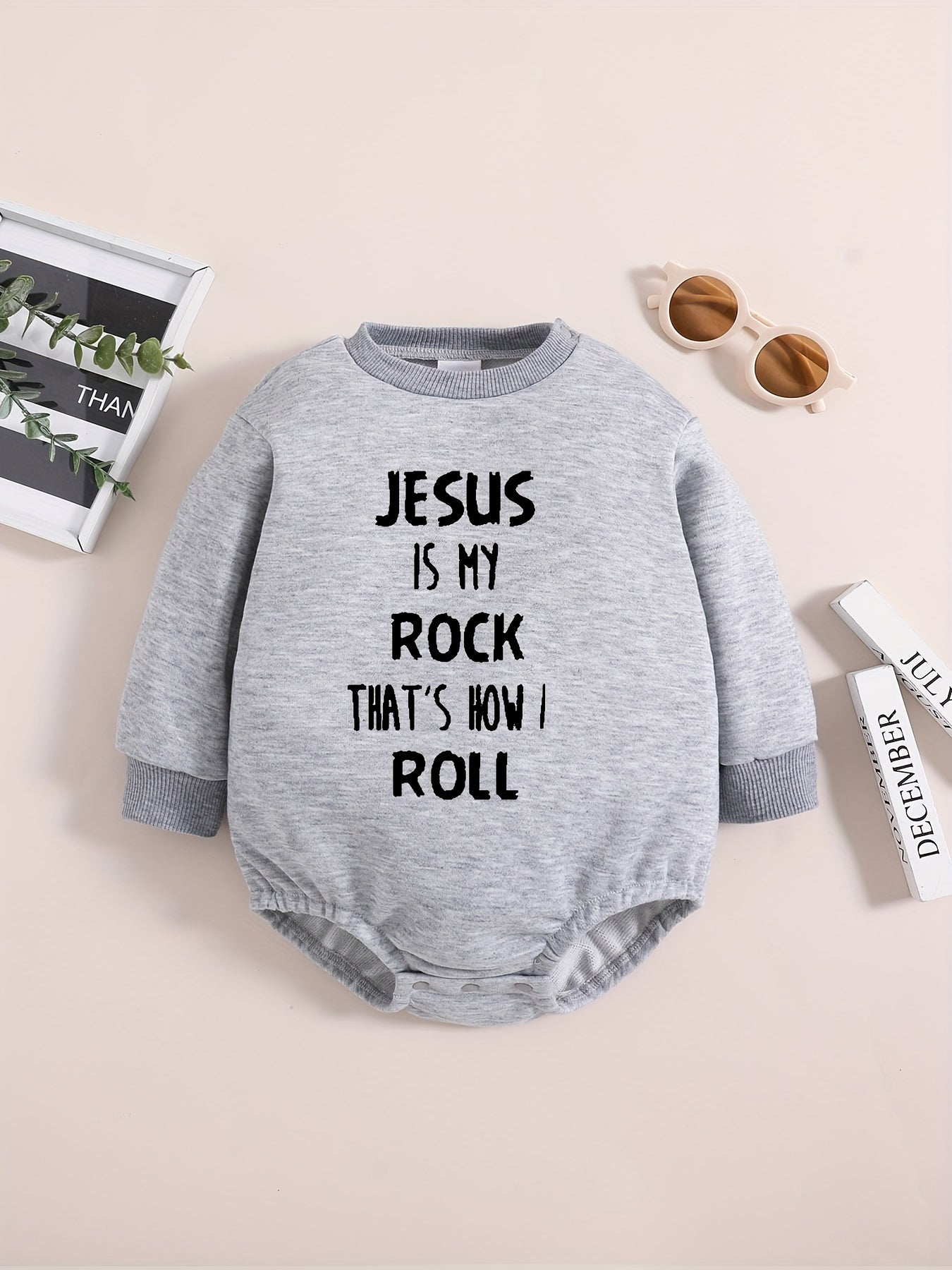 JESUS IS MY ROCK That's How I Roll Long Sleeve Christian Baby Onesie claimedbygoddesigns