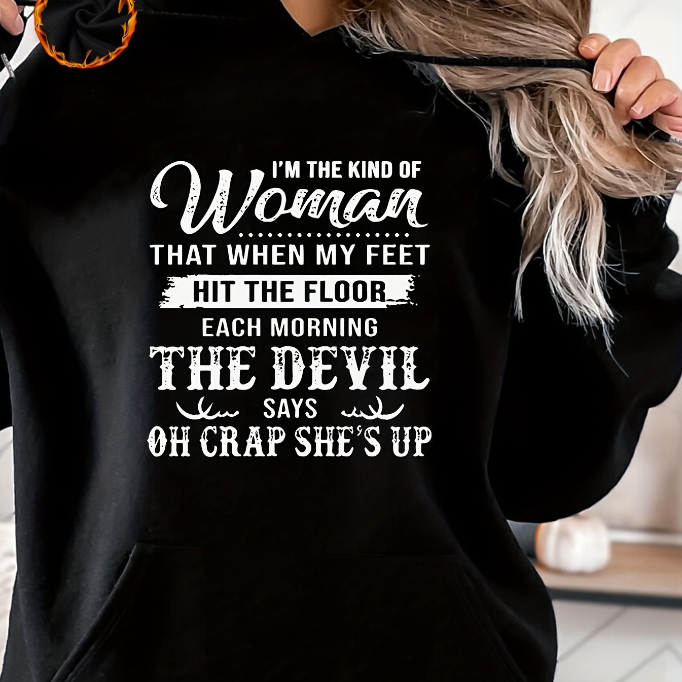 When My Feet Hit The Floor The Devil Says OH Crap Plus Size Women's Christian Pullover Hooded Sweatshirt claimedbygoddesigns