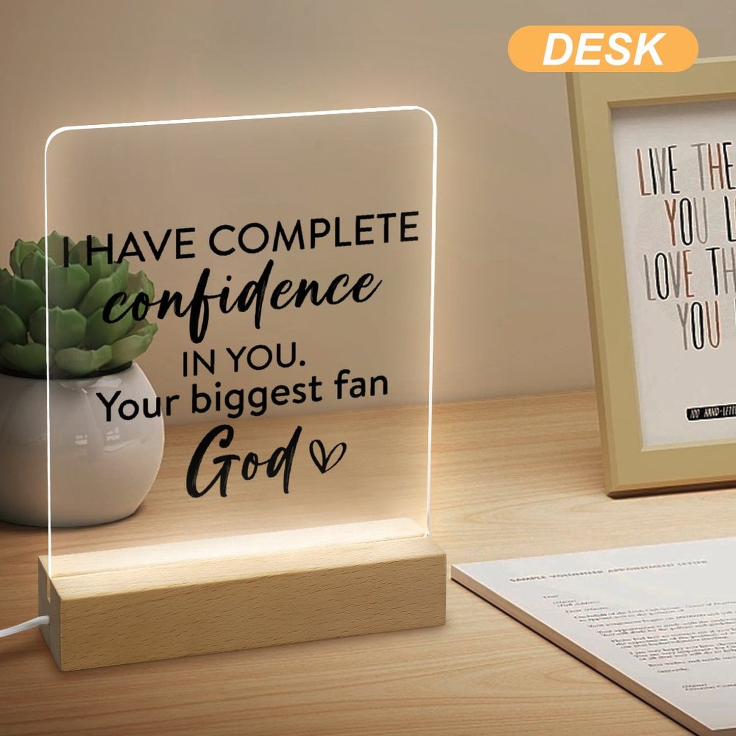 I Have Complete Confidence In You. Your Biggest Fan God Christian Acrylic Night Light with Wooden Base Christian Gift Idea