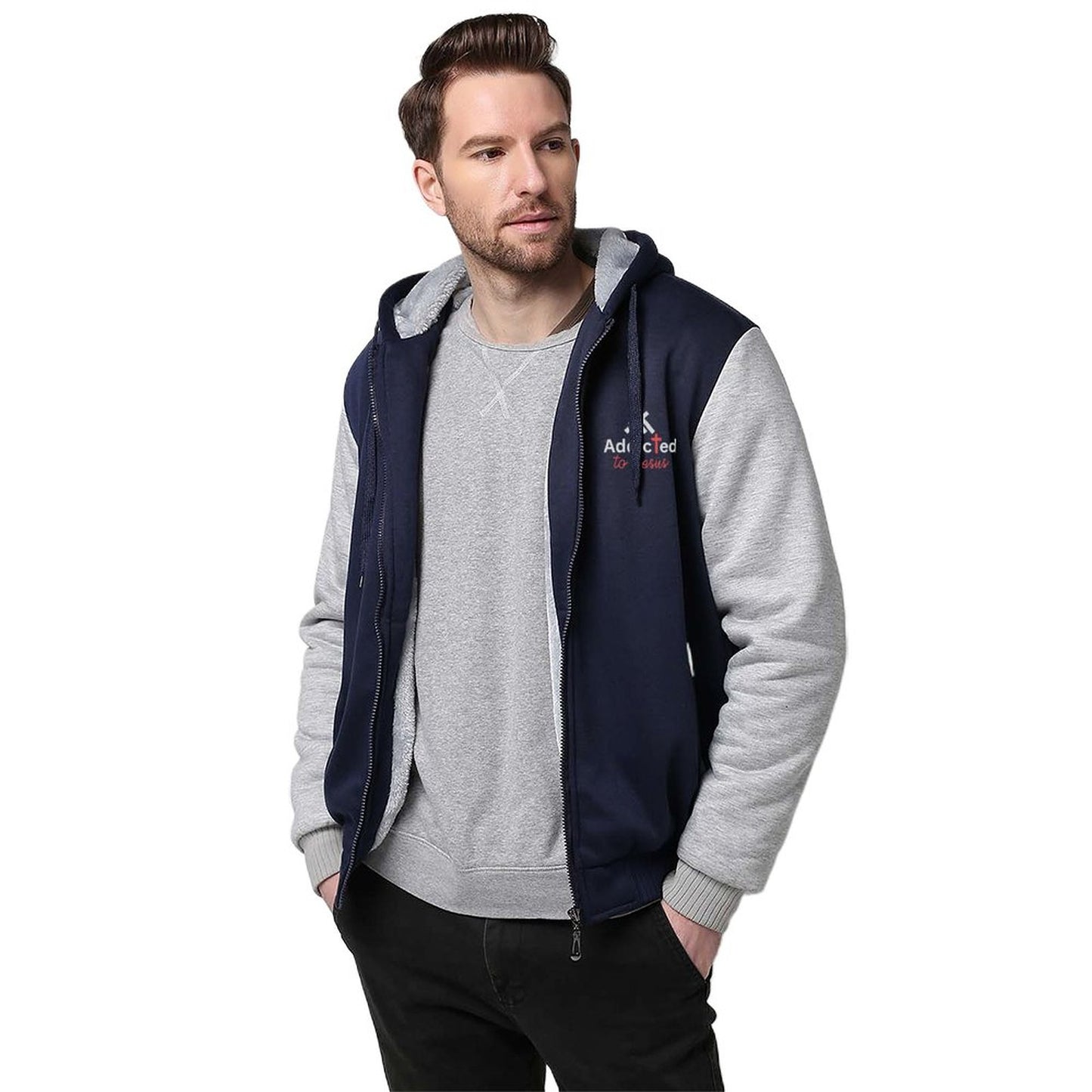 Addicted To Jesus Men’s Christian Plush Full Zip Hooded Sweatshirt SALE-Personal Design