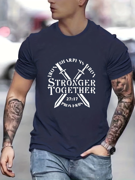 Proverbs 27:17 Iron Sharpens Iron STRONGER TOGETHER Men's Christian T-shirt claimedbygoddesigns