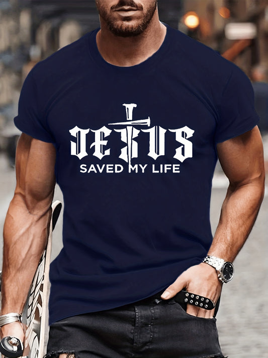 Jesus Saved My Life With The Cross Men's Christian T-shirt claimedbygoddesigns