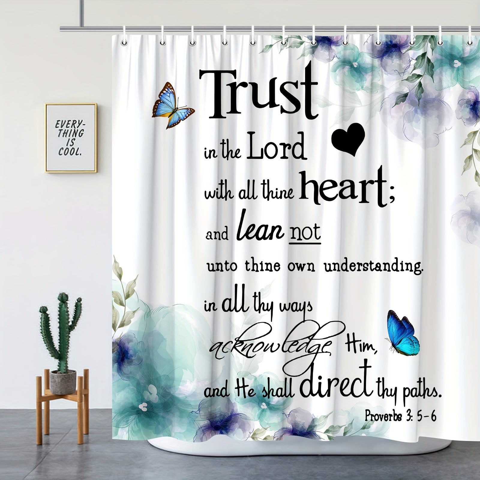 Trust In the Lord (hearts/butterfly) Christian Shower Curtain With Hooks claimedbygoddesigns