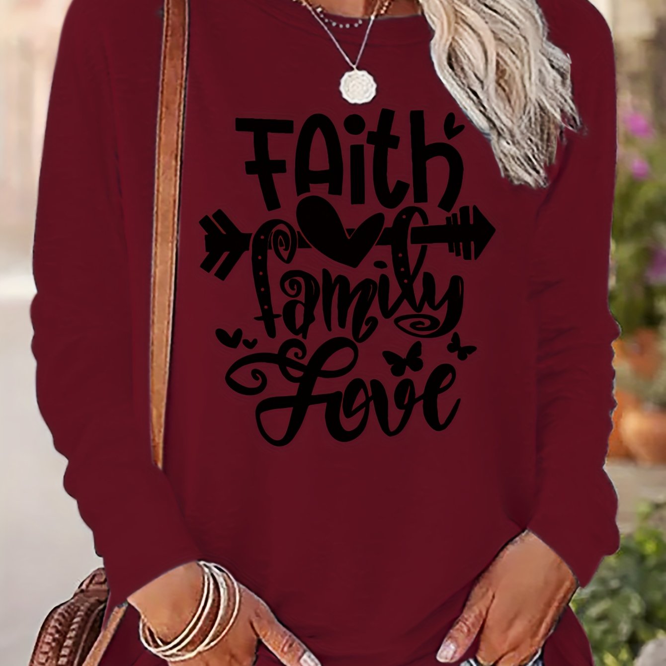 Faith Family Love Women's Christian Pullover Sweatshirt claimedbygoddesigns