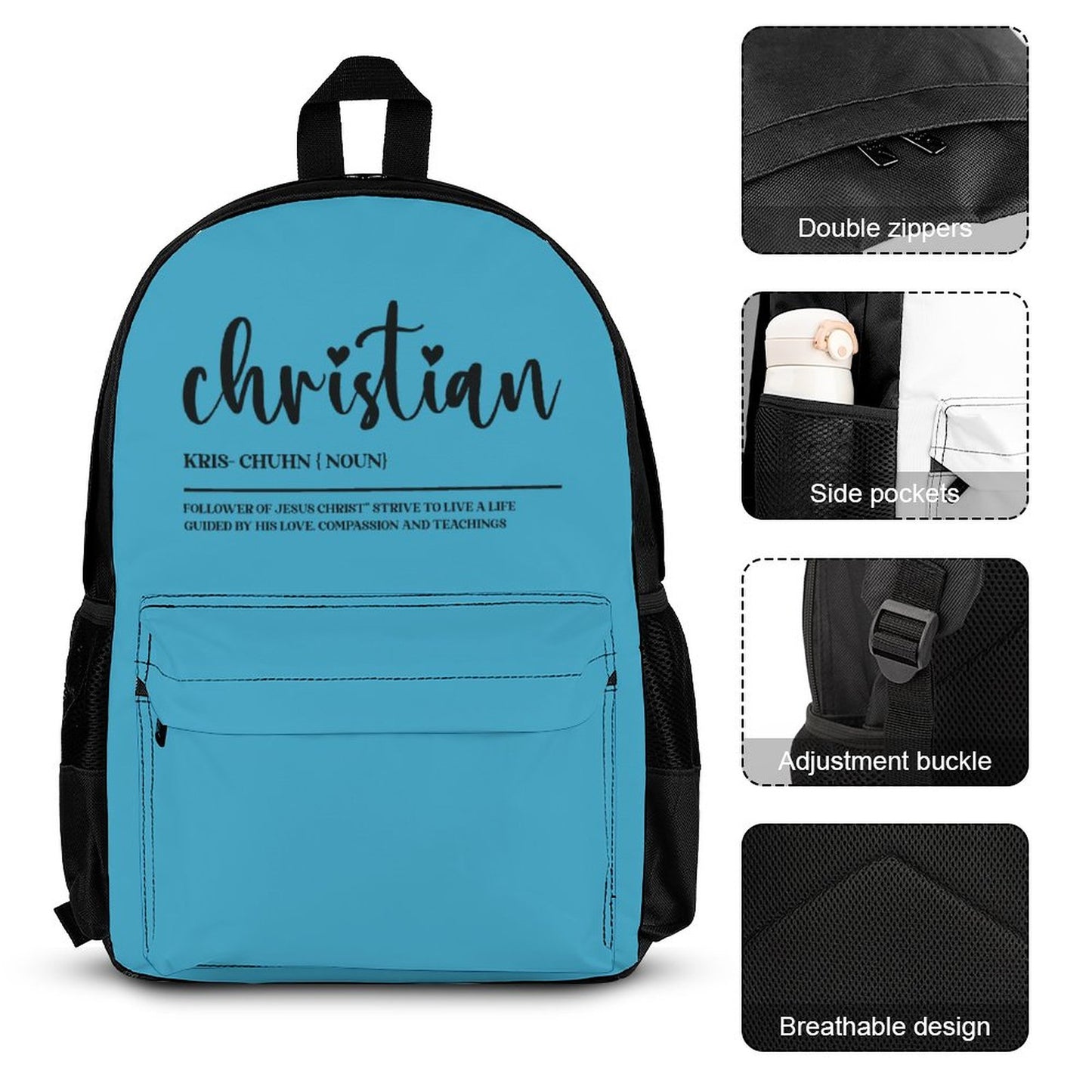 I Am A Christian Follower Of Christ Christian Backpack Set of 3 Bags (Shoulder Bag Lunch Bag & Pencil Pouch)