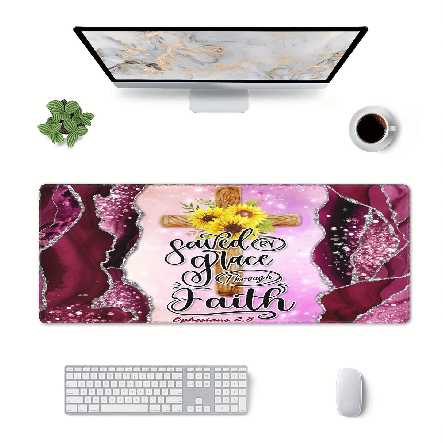 1pc Ephesians 2:8 Saved By Grace Through Grace Computer Keyboard Mouse Pad,11.8x31.5in claimedbygoddesigns