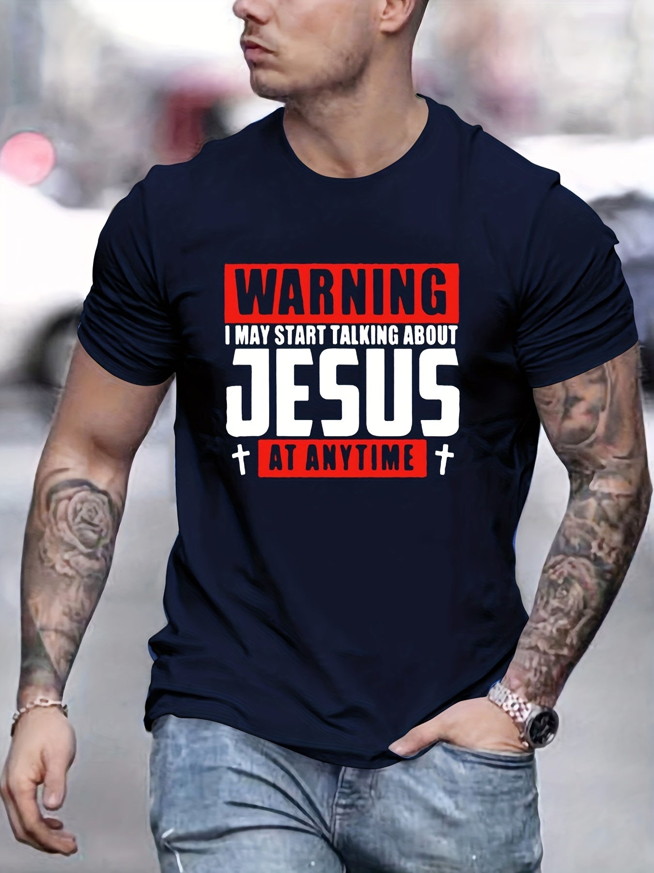 WARNING I May Start Talking About Jesus Anytime Men's Christian T-shirt claimedbygoddesigns