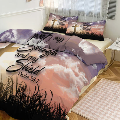 The Lord Is My Strength And My Shield  3-Piece Christian Comforter Bedding Set (Dual-sided Printing)