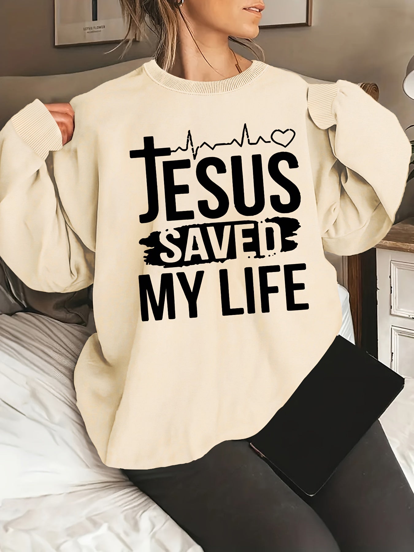 Jesus Saved My Life Plus Size Women's Christian Pullover Sweatshirt claimedbygoddesigns