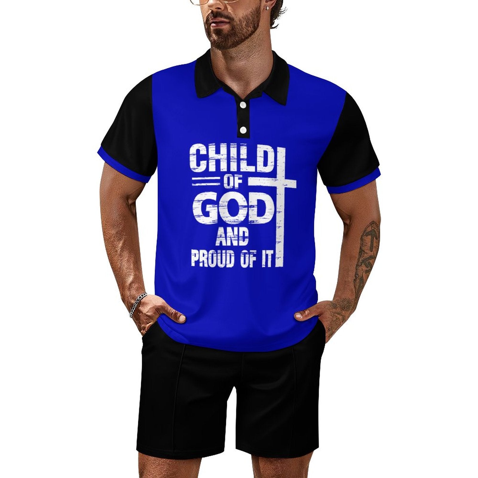 Child Of God And Proud Of It Men's Christian Casual Outfit Polo Set SALE-Personal Design