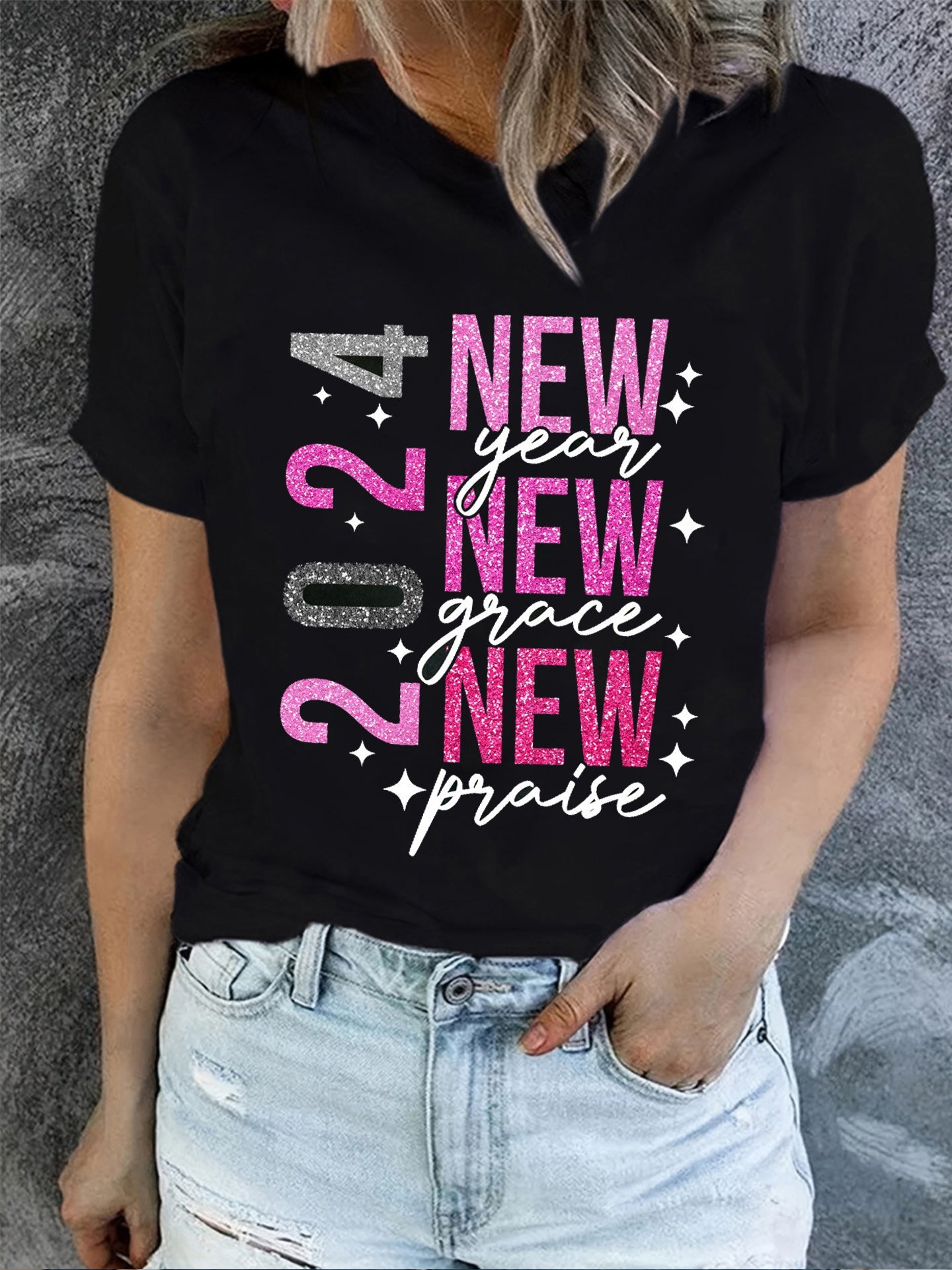 2024 New Year New Grace New Praise Women's Christian T-shirt - ClaimedbyGodDesigns