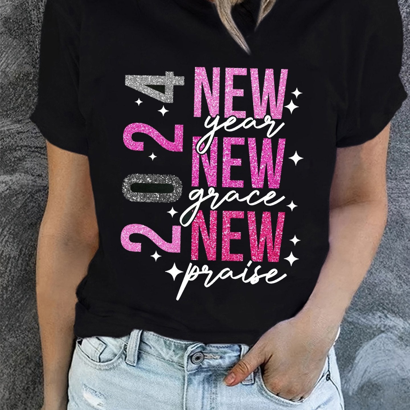 2024 New Year New Grace New Praise Women's Christian T-shirt - ClaimedbyGodDesigns