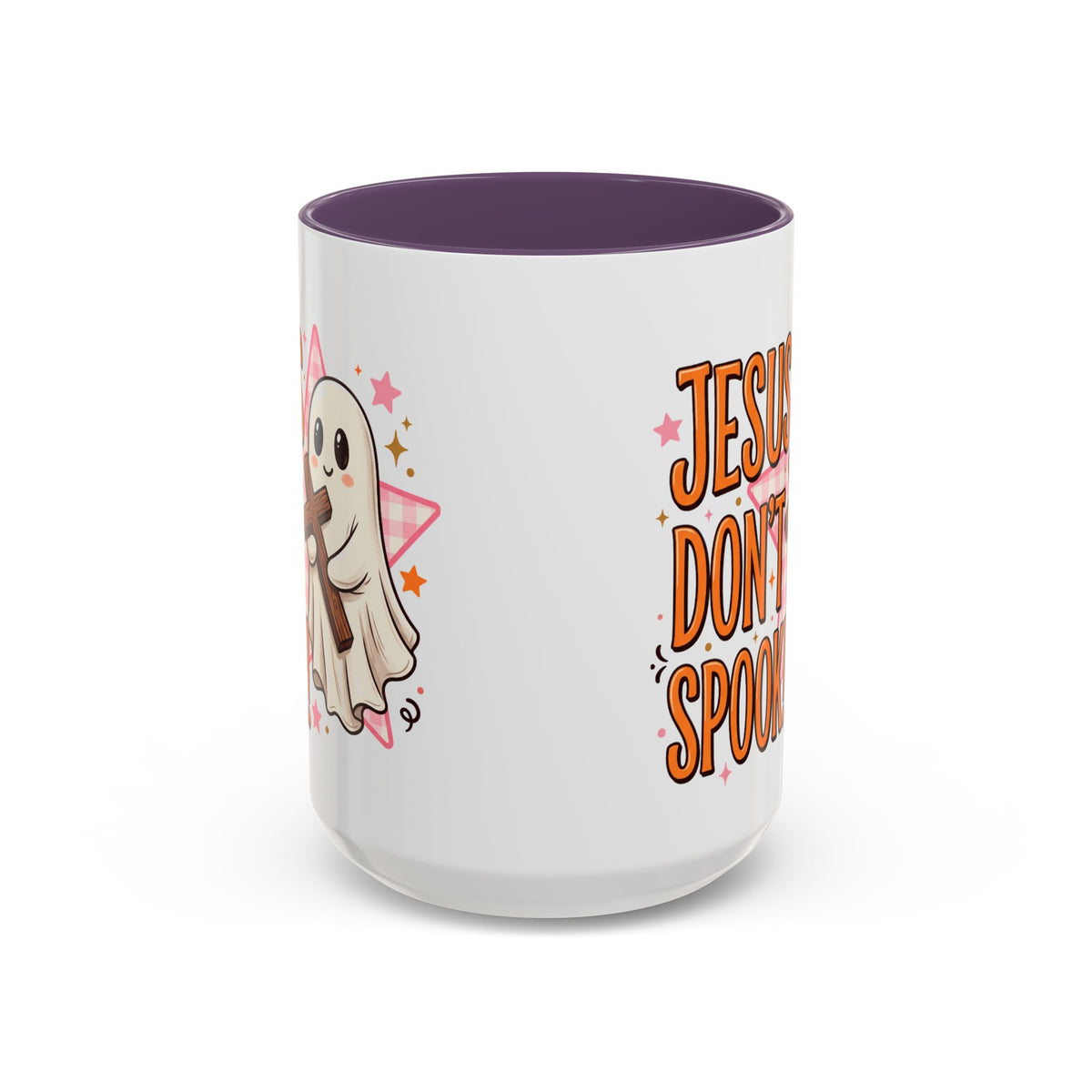 Accent Coffee Mug — "Jesus Don't Spook!" Cute Ghost Christian Coffee Mug (11/15oz)