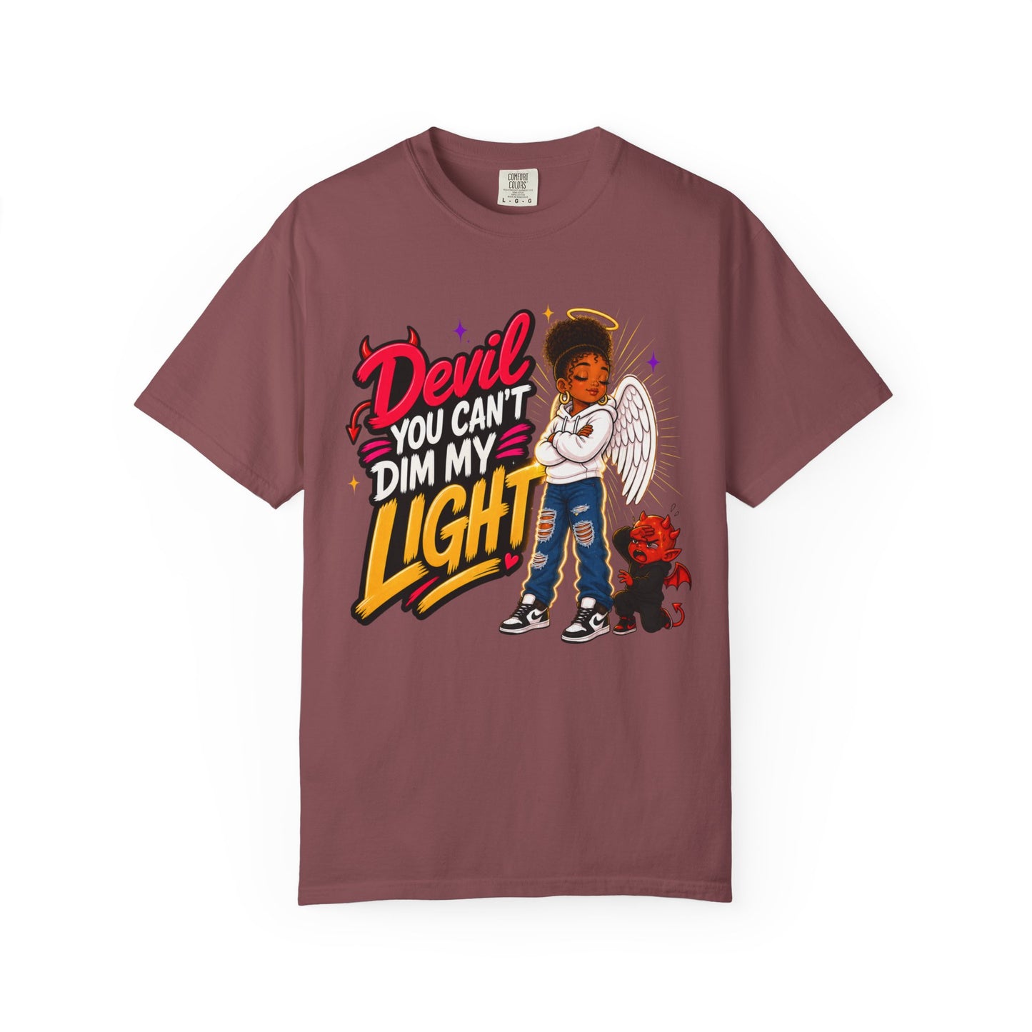 Devil You Can't Dim My Light T-Shirt — Afro Angel Graphic Tee