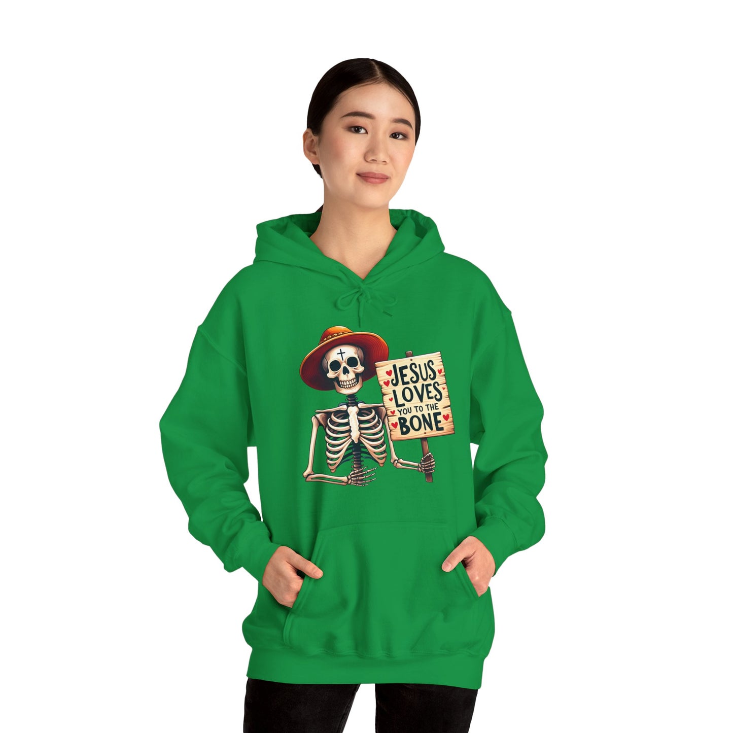 Jesus Loves You To The Bone (Halloween Themed) Unisex Christian Hooded Pullover Sweatshirt