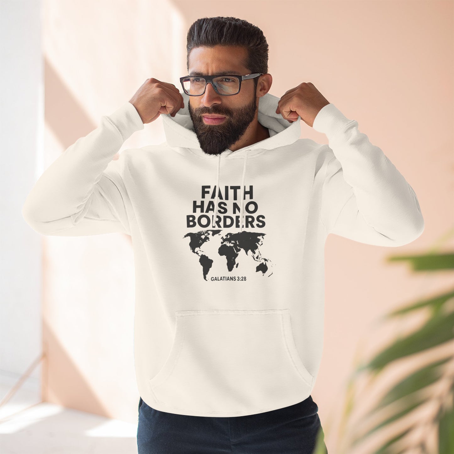 Faith Has No Borders Hoodie, Inspirational Fleece Hoodie for Travel Lovers, Religious Gift, Faith Apparel, Galatians 3:28 - ClaimedbyGodDesigns