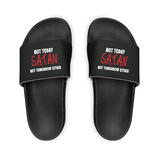 Not Today Satan Not Tomorrow Either Men's PU Christian Slide Sandals Printify