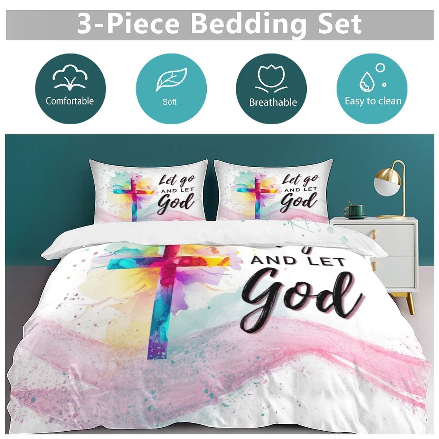 Let Go And Let God 3-Piece Christian Comforter Bedding Set-86"×70"/ 218×177cm SALE-Personal Design