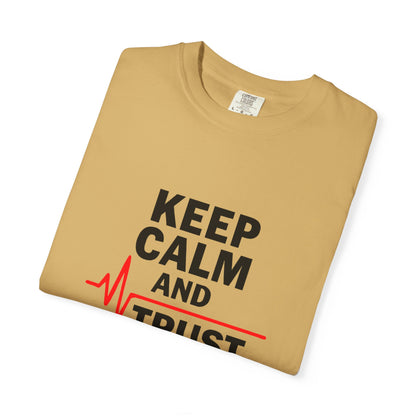 Funny Inspirational Graphic Tee, Keep Calm Trust Jesus T-shirt, Christian Faith Shirt, Casual Everyday Wear, Unique Gift for Believers - ClaimedbyGodDesigns