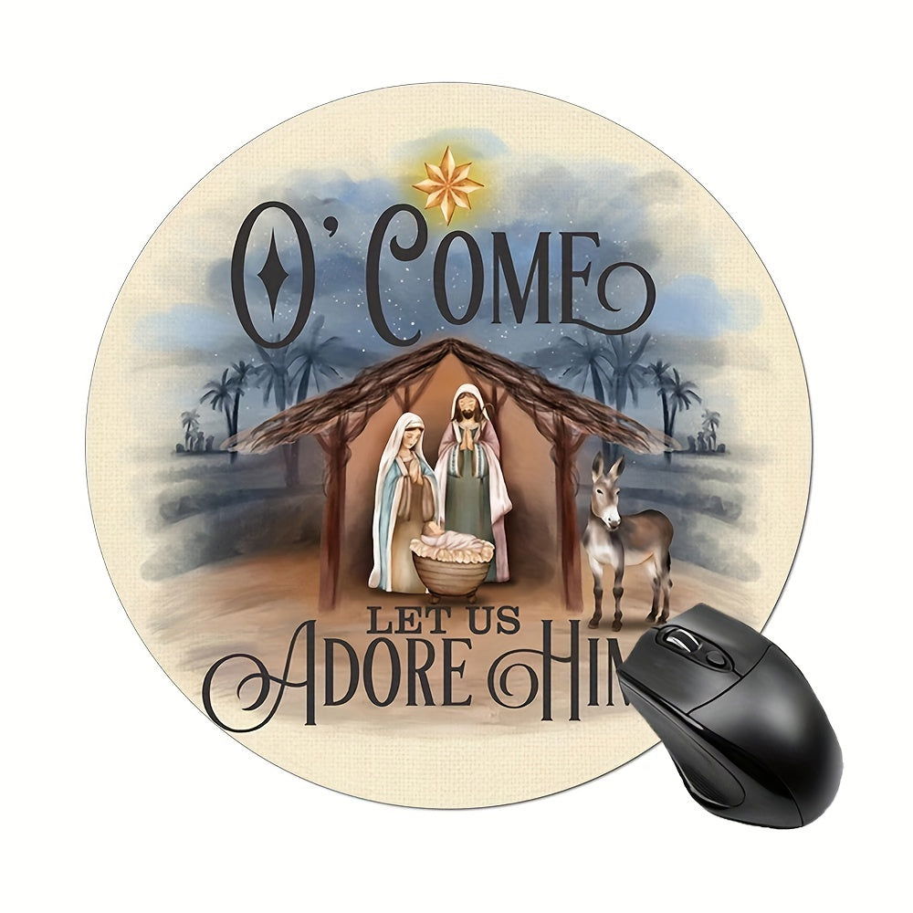 1pc O Come Let Us Adore Him Christian Computer Mouse Pad, 7.8*7.8*0.12inch/ 20*20*0.3cm - ClaimedbyGodDesigns