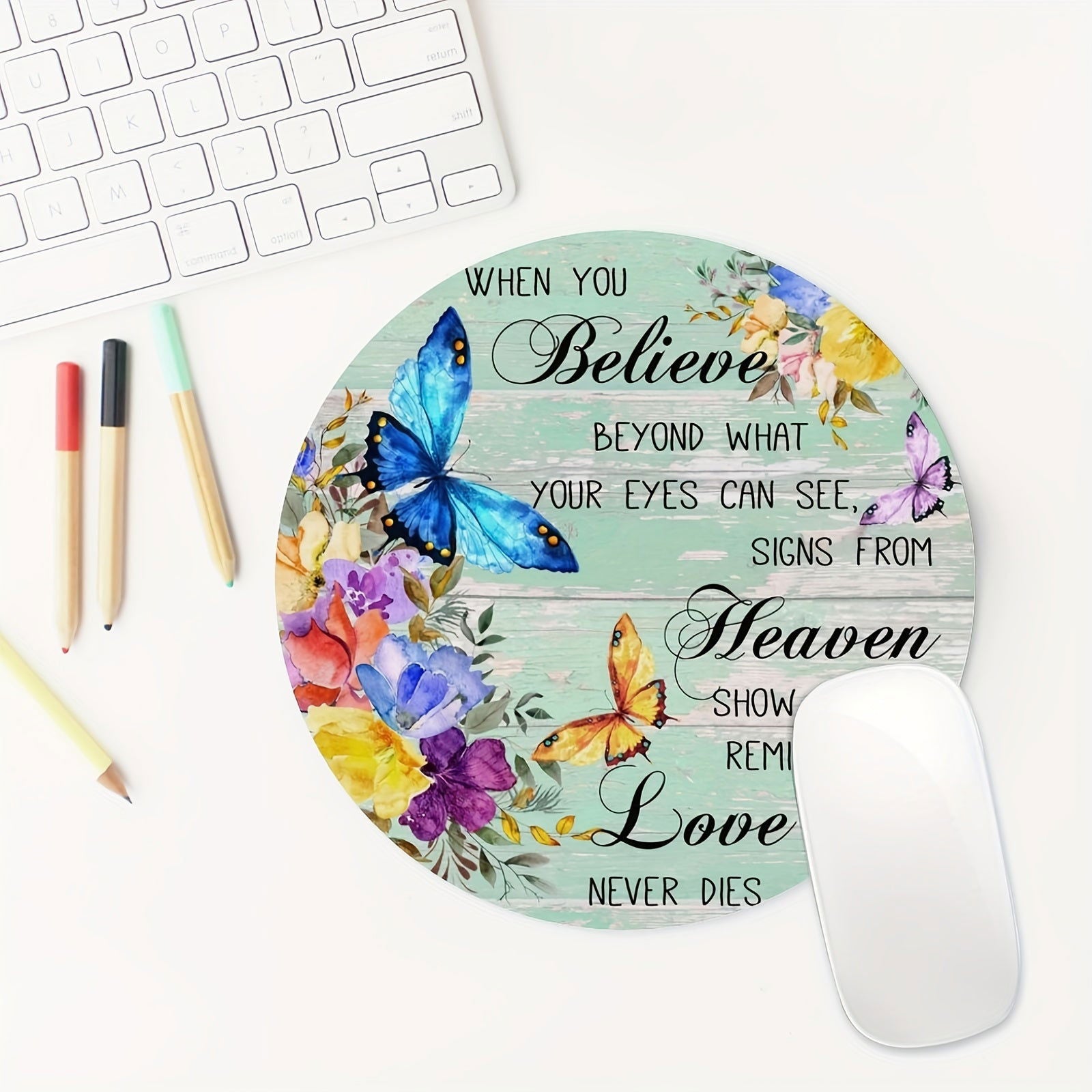 1pc When You Believe Love Never Dies Christian Computer Mouse Pad, 7.8*7.8*0.12inch/ 20*20*0.3cm - ClaimedbyGodDesigns